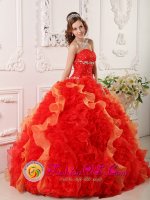 Gillette Wyoming/WY Discount Red Quinceanera Dress For Appliques and Beading Sweetheart Organza Ball Gown(SKU QDZY012-BBIZ)