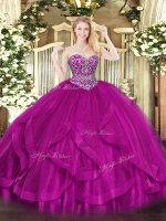 Customized Fuchsia Sleeveless Beading and Ruffles Floor Length 15th Birthday Dress