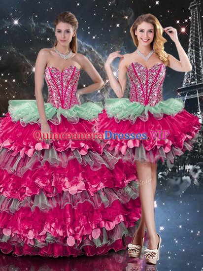 Pretty Multi-color Sleeveless Organza Lace Up Quinceanera Gowns for Military Ball and Sweet 16 and Quinceanera - Click Image to Close