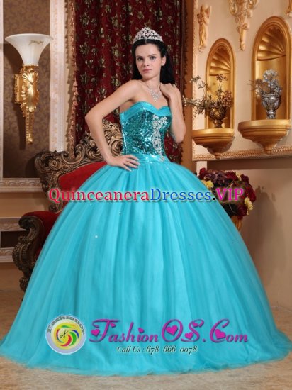 Sweetheart Sequin Decorate Bust Turquoise Stylish Quinceanera Dresses Party Style In ClintonMaryland/MD - Click Image to Close