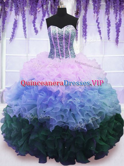 Admirable Multi-color Sweetheart Neckline Beading and Ruffles and Ruffled Layers Ball Gown Prom Dress Sleeveless Lace Up - Click Image to Close