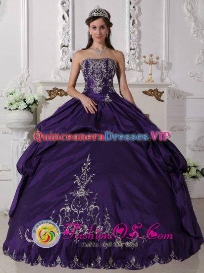 Taffeta With Embroidery Elegant Purple Remarkable Quinceanera Dress For Cheshire Connecticut/CT Strapless Ball Gown - Click Image to Close
