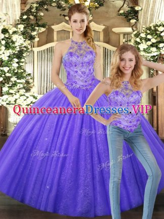Eye-catching Floor Length Two Pieces Sleeveless Lavender 15th Birthday Dress Lace Up