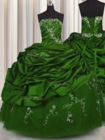 Affordable Embroidery Green Lace Up Strapless Beading and Appliques and Pick Ups 15th Birthday Dress Taffeta Sleeveless(SKU PSSW0477-3BIZ)