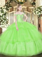 Organza Lace Up Off The Shoulder Sleeveless Floor Length 15 Quinceanera Dress Beading and Ruffled Layers