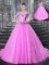 Fantastic Straps With Train Lace Up Vestidos de Quinceanera Fuchsia for Military Ball and Sweet 16 and Quinceanera with Beading and Appliques Brush Train