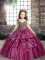 Elegant Fuchsia Taffeta Lace Up Straps Sleeveless Floor Length Pageant Gowns For Girls Beading