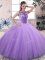 Scoop Sleeveless Quinceanera Gown Floor Length Beading Lavender Tulle