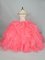 Artistic Off The Shoulder Sleeveless Ball Gown Prom Dress Floor Length Beading and Ruffles Watermelon Red Organza