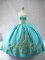 Adorable Satin Sweetheart Sleeveless Lace Up Embroidery Sweet 16 Dresses in Aqua Blue