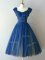 Blue Cap Sleeves Ruching Knee Length Dama Dress