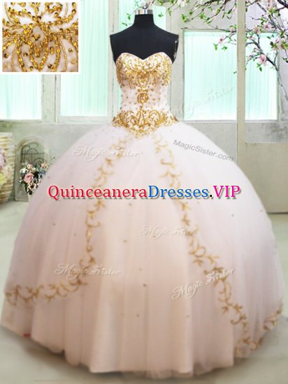 Nice White Sweetheart Lace Up Beading and Appliques Quinceanera Dresses Sleeveless - Click Image to Close