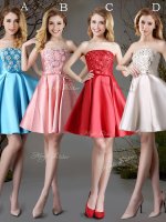 Mini Length Lace Up Court Dresses for Sweet 16 Red and Baby Blue and Champagne for Prom and Party and Wedding Party with Appliques and Bowknot(SKU BMT0210BIZ)
