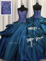 Amazing Teal Taffeta Lace Up Quinceanera Dresses Sleeveless Floor Length Beading and Appliques