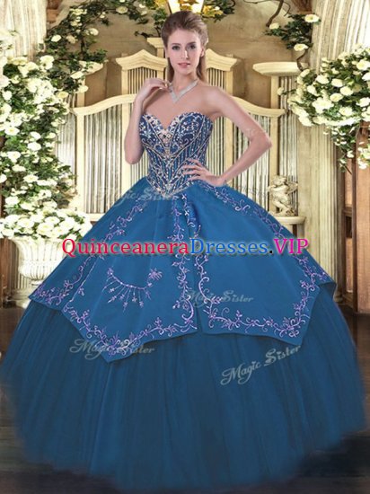 Ball Gowns 15th Birthday Dress Blue Sweetheart Taffeta and Tulle Sleeveless Floor Length Lace Up - Click Image to Close