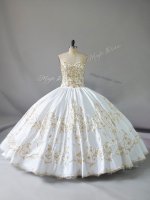 White Sleeveless Embroidery Floor Length 15th Birthday Dress