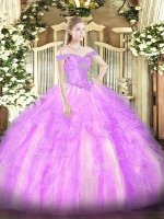 Floor Length Ball Gowns Sleeveless Lilac Quinceanera Gowns Lace Up