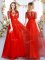 Scoop Short Sleeves Zipper Vestidos de Damas Red Tulle