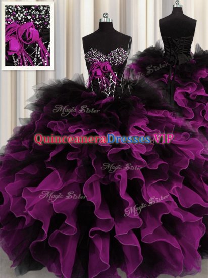 Customized Multi-color Ball Gowns Organza and Tulle Sweetheart Sleeveless Beading and Ruffles Floor Length Lace Up Quinceanera Gowns - Click Image to Close