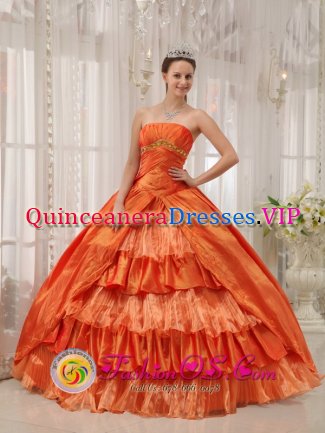 Oppland Norway Exquisite Orange Red Ruffles Layered Quinceanera Dresses With Appliques and Ruch In Michigan