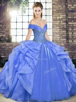 Artistic Blue Sleeveless Organza Lace Up Quinceanera Dresses for Military Ball and Sweet 16 and Quinceanera