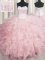 Visible Boning Baby Pink Organza Lace Up Scalloped Sleeveless Floor Length Quinceanera Dresses Beading and Ruffles