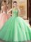 Eye-catching Scoop Sleeveless Quinceanera Gown Brush Train Beading Apple Green Tulle