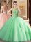 Eye-catching Scoop Sleeveless Quinceanera Gown Brush Train Beading Apple Green Tulle