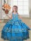 Classical Ball Gowns Pageant Dress for Teens Blue Straps Satin Sleeveless Floor Length Lace Up