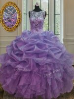 On Sale Scoop Pick Ups Lavender Sleeveless Organza Lace Up Sweet 16 Dress for Military Ball and Sweet 16 and Quinceanera