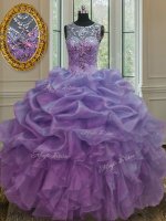 On Sale Scoop Pick Ups Lavender Sleeveless Organza Lace Up Sweet 16 Dress for Military Ball and Sweet 16 and Quinceanera(SKU PSSW0112-4BIZ)