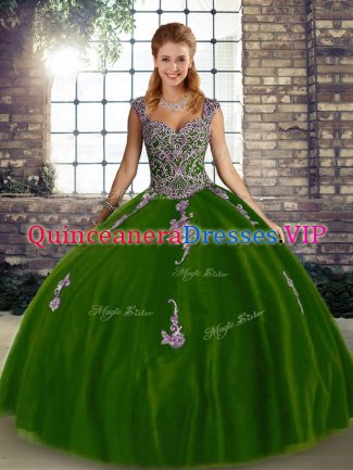 Affordable Sleeveless Beading and Appliques Lace Up Quinceanera Gown