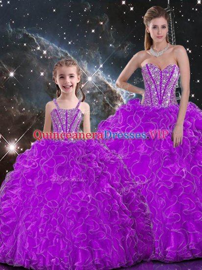 Glittering Beading and Ruffles Ball Gown Prom Dress Purple Lace Up Sleeveless Floor Length - Click Image to Close