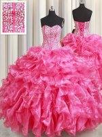 Flare Hot Pink Lace Up Sweetheart Beading and Ruffles 15th Birthday Dress Organza Sleeveless(SKU PSSW0470BIZ)