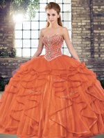 Rust Red Lace Up Sweet 16 Dress Beading and Ruffles Sleeveless Floor Length(SKU SJQDDT2082002-9BIZ)