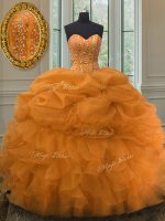 Super Organza Sleeveless Floor Length Quinceanera Dress and Beading and Ruffles and Pick Ups
