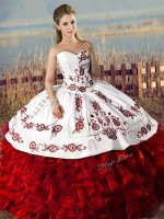 White And Red Sleeveless Organza Lace Up Ball Gown Prom Dress for Sweet 16 and Quinceanera