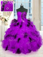 Glorious Multi-color Lace Up Strapless Beading and Ruffles Quince Ball Gowns Tulle Sleeveless