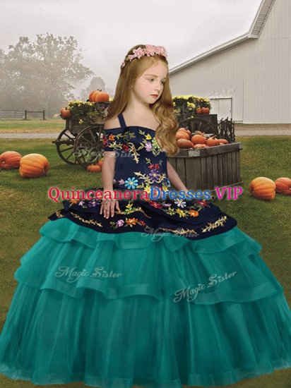 Teal Sleeveless Tulle Lace Up Little Girl Pageant Gowns for Party and Wedding Party - Click Image to Close