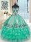 Turquoise Ball Gown Prom Dress Military Ball and Sweet 16 and Quinceanera with Embroidery and Ruffled Layers Sweetheart Sleeveless Lace Up