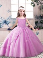 Lilac Tulle Lace Up Glitz Pageant Dress Sleeveless Floor Length Beading