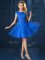 Stylish Blue Lace Up Bateau Lace and Belt Court Dresses for Sweet 16 Tulle Cap Sleeves