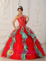 Villanueva HondurasMulti-color Appliques Decorate bodice Customize Quinceanera Dress With Organza For Sweet 16
