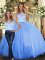 Affordable Scoop Sleeveless Quince Ball Gowns Floor Length Lace Blue Tulle