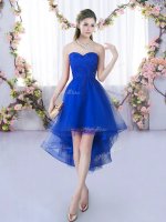 Royal Blue Tulle Lace Up Sweetheart Sleeveless High Low Dama Dress for Quinceanera Lace