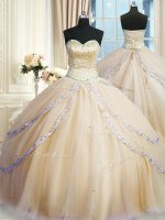 Champagne Sleeveless With Train Beading and Appliques Lace Up Quinceanera Gowns(SKU PSSW0357-4BIZ)