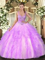 Elegant Tulle Sleeveless Floor Length Sweet 16 Quinceanera Dress and Beading and Ruffles