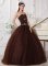 Muscatine Iowa/IA Rhinestones Decorate Bodice Modest Brown Quinceanera Dress Sweetheart Floor-length Tulle Ball Gown