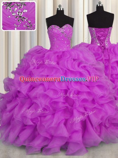 Best Selling Purple Sweetheart Lace Up Beading and Ruffles Quince Ball Gowns Sleeveless - Click Image to Close