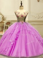 Beauteous Lilac Ball Gowns Appliques 15 Quinceanera Dress Lace Up Tulle Sleeveless Floor Length(SKU YSQD075-1BIZ)